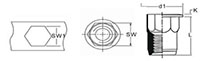 K-Series 0.385 Inch (in) Dimension L and #6-32 Threaded Size Open End Semi-Hexagon Flat Head (AH) Imperial Rivet Nut - 2