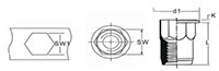 K-Series 9.78 Millimeter (mm) Dimension L and M4 Threaded Size Open End Semi-Hexagon Flat Head (AH) Imperial Rivet Nut - 2