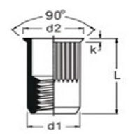 M-Series 9.5 Millimeter (mm) Dimension L Open End Reduced Countersunk Head (Small) Steel Rivet Nut - 2